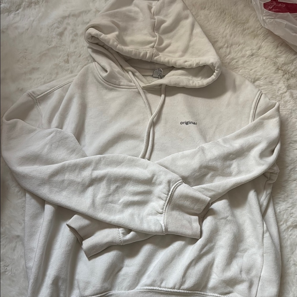 H&M white Pullover Hoodie with Ribbed Cuffs